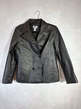 Junction West Double Breasted Genuine Leather Jacket Womens Black Size M